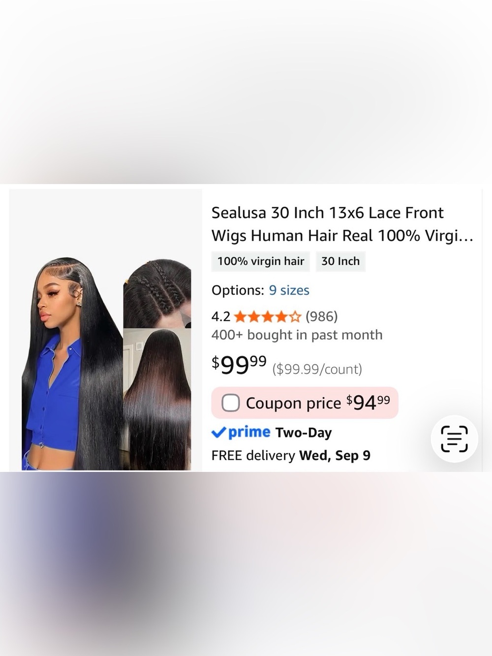 30-Inch 13x6 Lace Front Human Hair Wig - Black